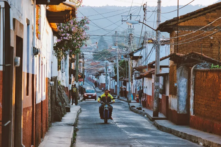 A quiet street among the hills
